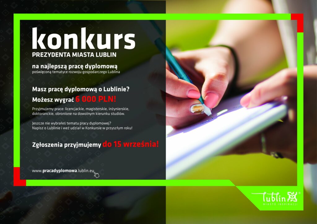 Plakat promujący Konkurs Prezydenta Miasta Lublin na najlepszą pracę dyplomową